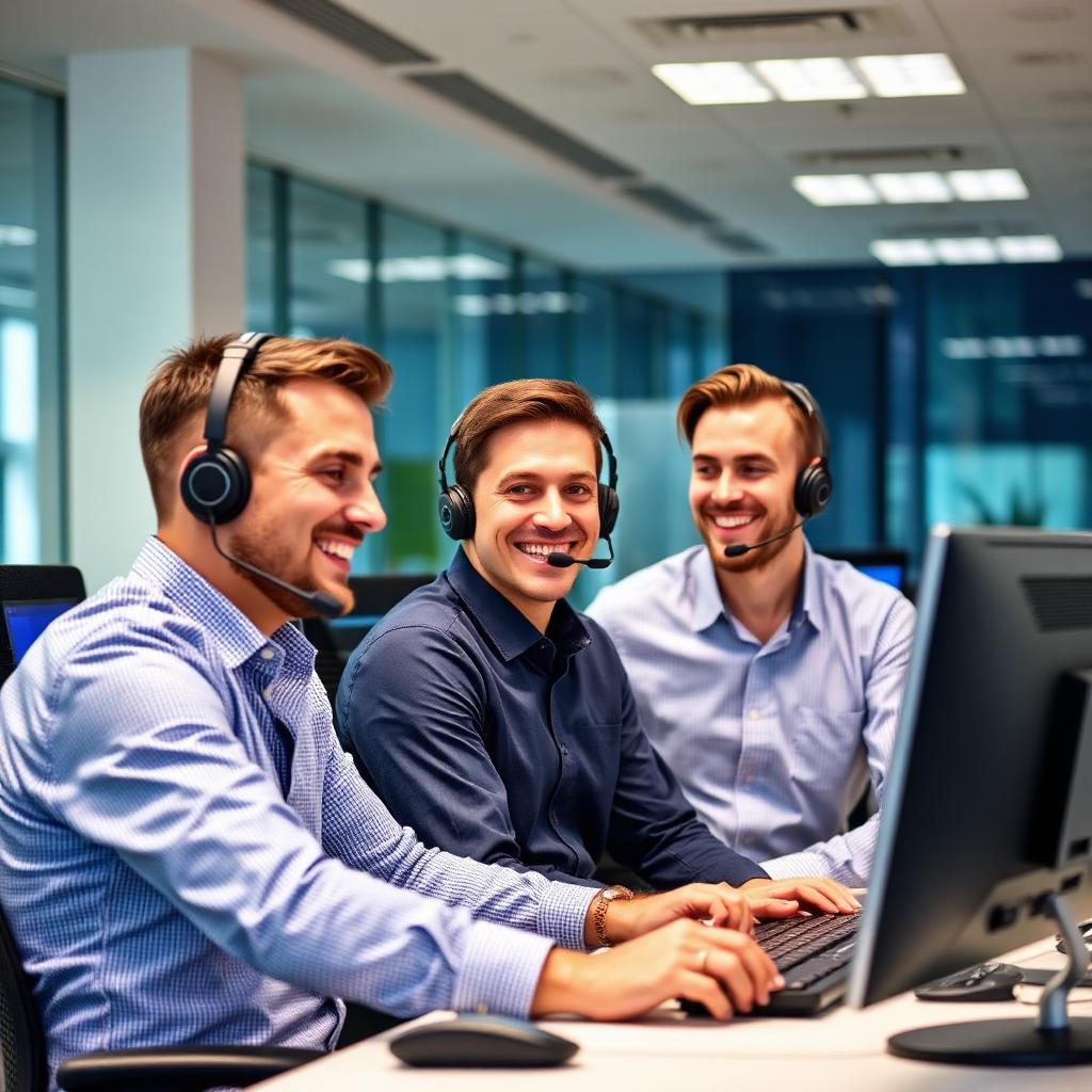 Callcenter team met headsets aan het werk